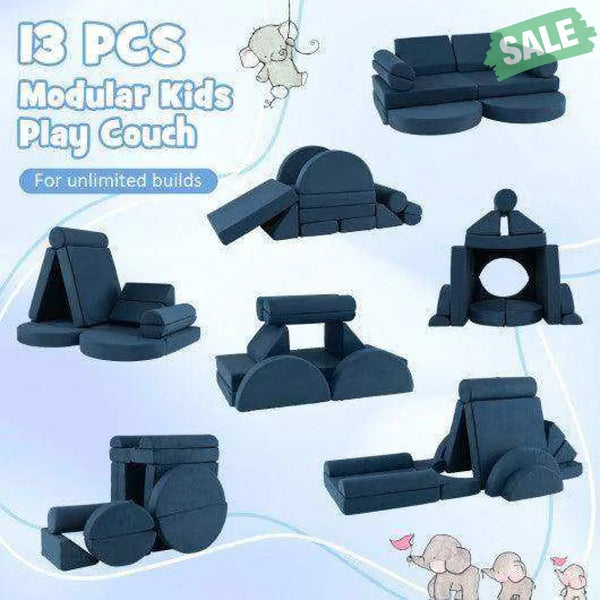 13 Pieces Convertible Modular Kids Play Couch for Nursery Playroom Bedroom-Blue Kids Chairs & Seating