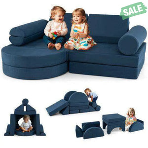13 Pieces Convertible Modular Kids Play Couch for Nursery Playroom Bedroom-Blue Kids Chairs & Seating