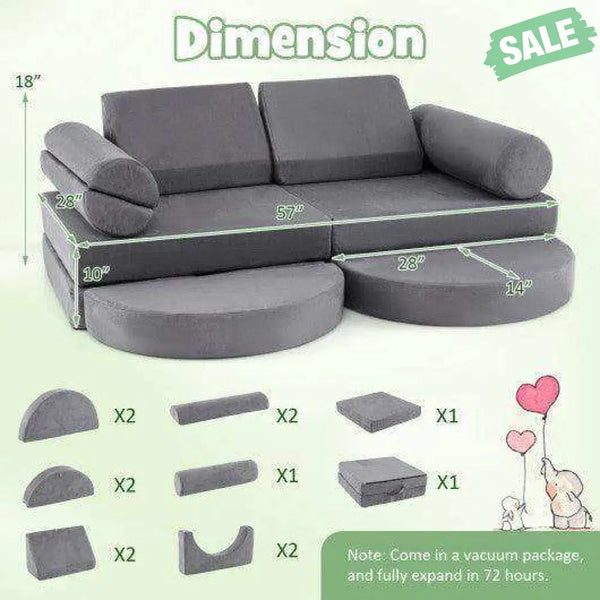 13 Pieces Convertible Modular Kids Play Couch for Nursery Playroom Bedroom-Blue Kids Chairs & Seating