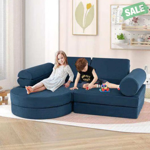 13 Pieces Convertible Modular Kids Play Couch for Nursery Playroom Bedroom-Blue Kids Chairs & Seating