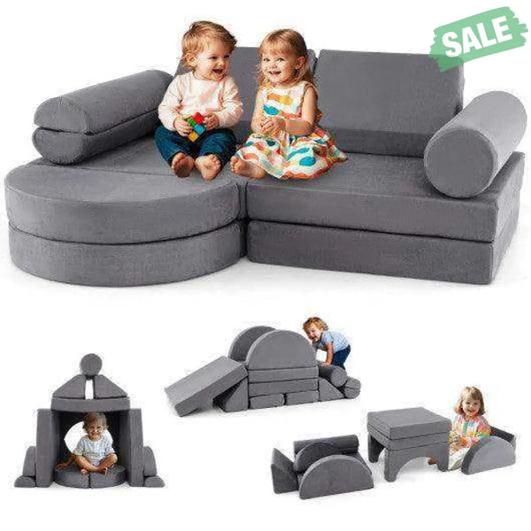 13 Pieces Convertible Modular Kids Play Couch for Nursery Playroom Bedroom-Blue Kids Chairs & Seating