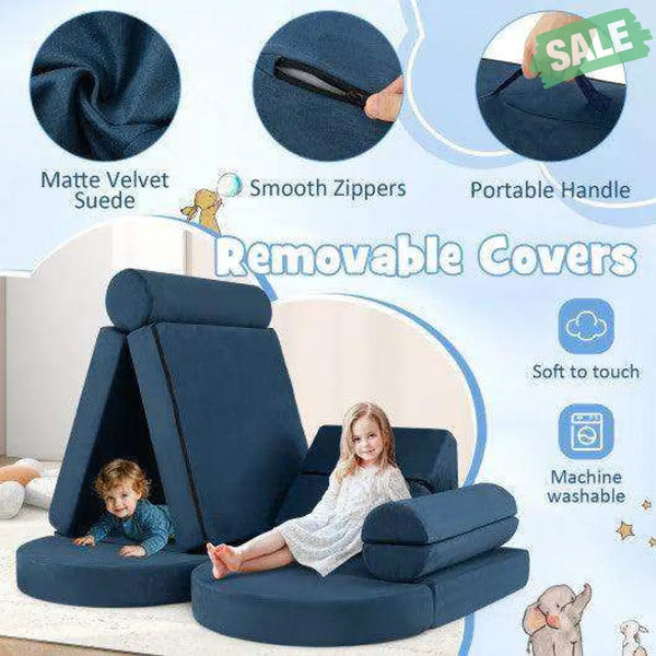 13 Pieces Convertible Modular Kids Play Couch for Nursery Playroom Bedroom-Blue Blue Kids Chairs & Seating