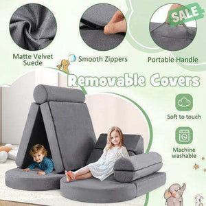 13 Pieces Convertible Modular Kids Play Couch for Nursery Playroom Bedroom-Blue Gray Kids Chairs & Seating