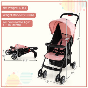 Toddler travel stroller for airplane with canopy, adjustable backrest, angled view, perfect for sleep and comfort.