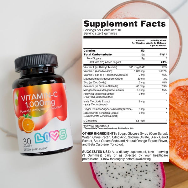LIVS Gummies Vitamin C 1,000mg Orange 30 Count
