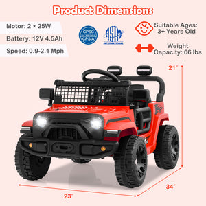 12V kids ride-on truck car, battery-powered electric vehicle in angle 28 view, perfect for outdoor play and fun.
