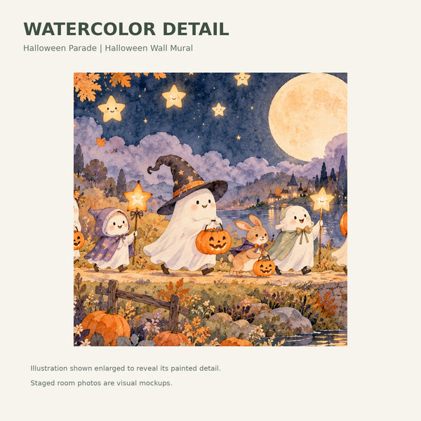 Watercolor Halloween Parade Wall Mural, image 4