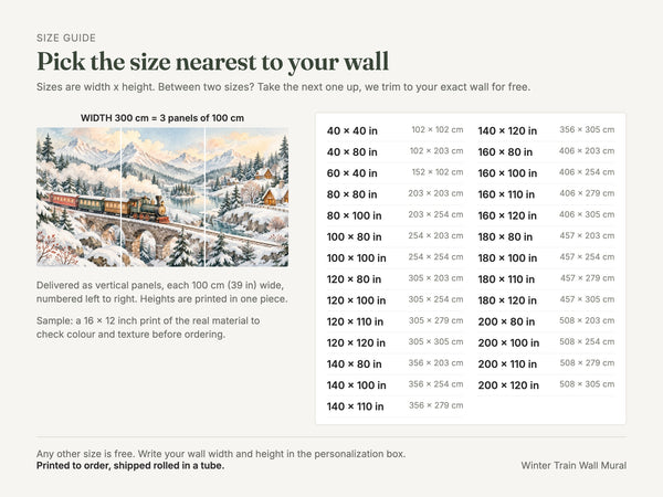Watercolor Winter Train Wall Mural, image 5