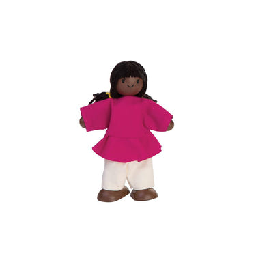 Dark skin tone girl dollhouse figure for imaginative and pretend play, perfect for kids' creative adventures.