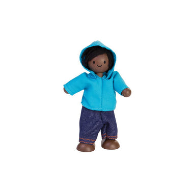 Dark skin tone boy dollhouse figure for imaginative and pretend play, perfect for enhancing creative playtime.