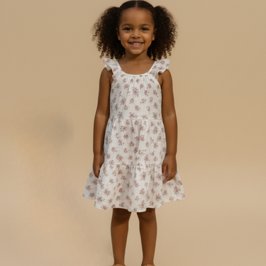 Organic Ruffle Tiered Dress - Blush Floral
