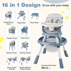 16-in-1 Baby High Chair with Activity Center and Booster Seat for Babies and Toddlers-Celadon