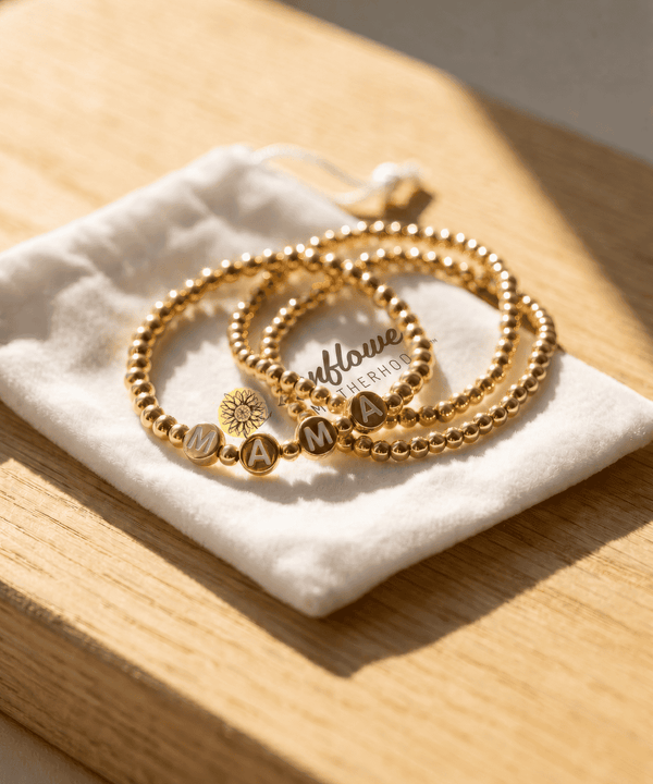 Sunflower Motherhood Mama Bracelet Set 3-piece 18 Karat Gold Plated