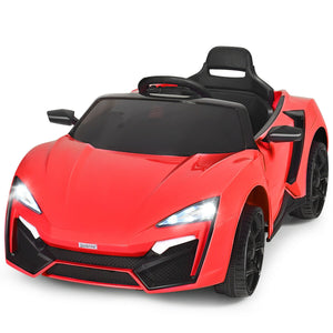 12V 2.4G RC electric vehicle for kids with lights, angled view showcasing design and features. Perfect toy for young adventurers.