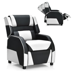 Kids youth PU leather gaming sofa recliner with headrest and footrest, perfect for comfortable play and sleep.