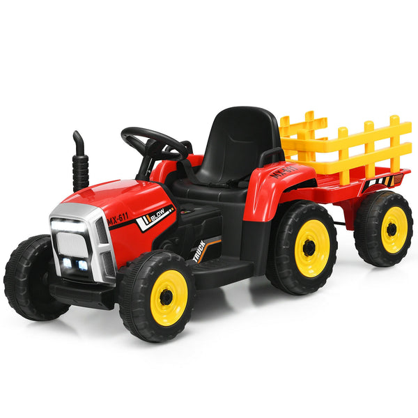 12V ride-on tractor with 3-gear shift and ground loader for kids aged 3+, shown at a 22-degree angle.