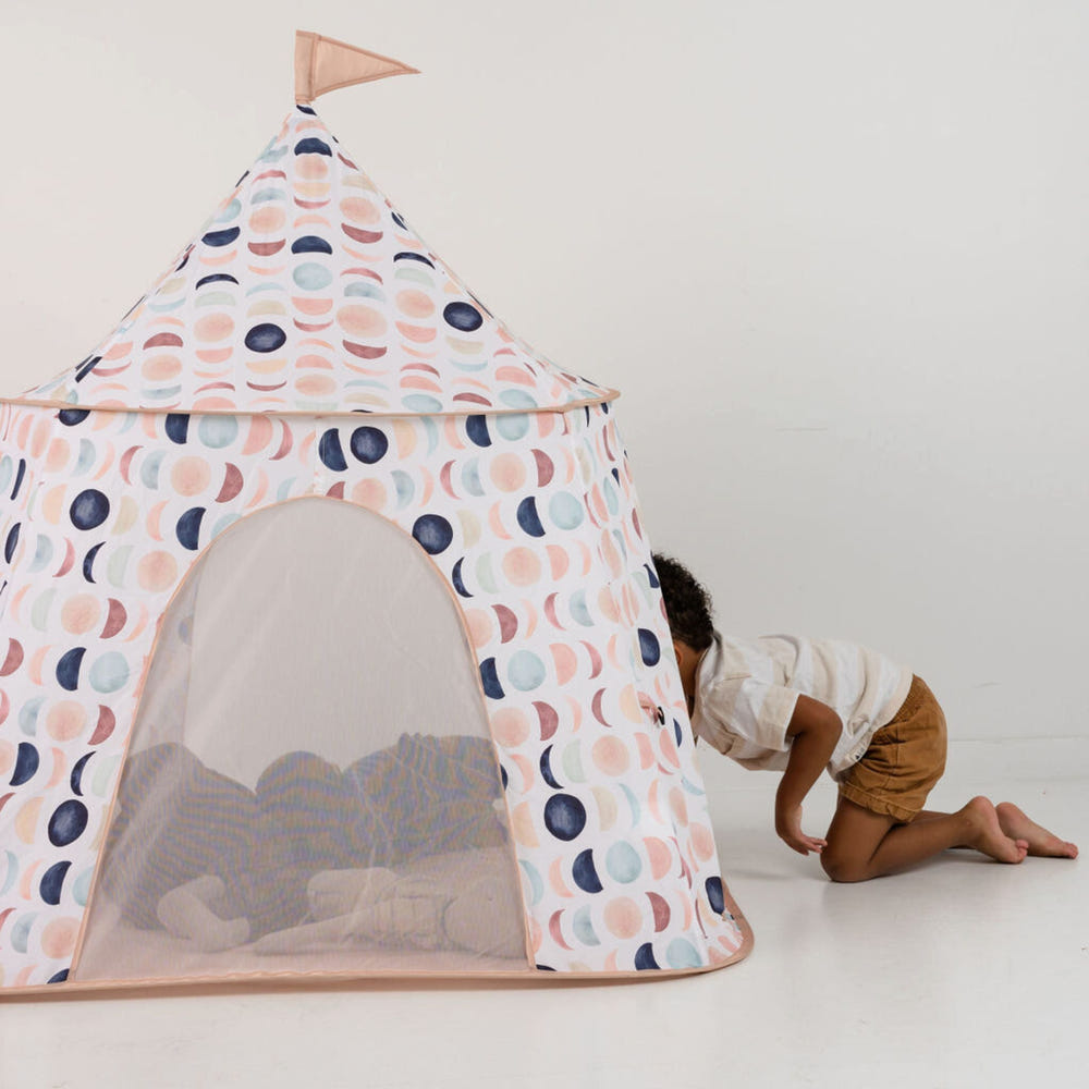 Lunar Phases Play Tent for babies, featuring a whimsical design perfect for imaginative play and exploration.