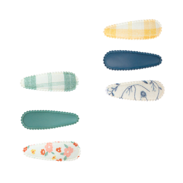 Cottage Snap Clips Set of 3 in Fern Plaid and Sunset Meadow - Organic baby accessories for stylish seasonal wear.