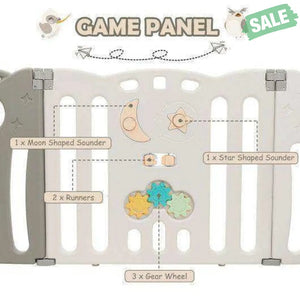 14-Panel Baby Playpen Kids Activity Center Foldable Play Yard with Lock Door-Pink Beige Baby Gates