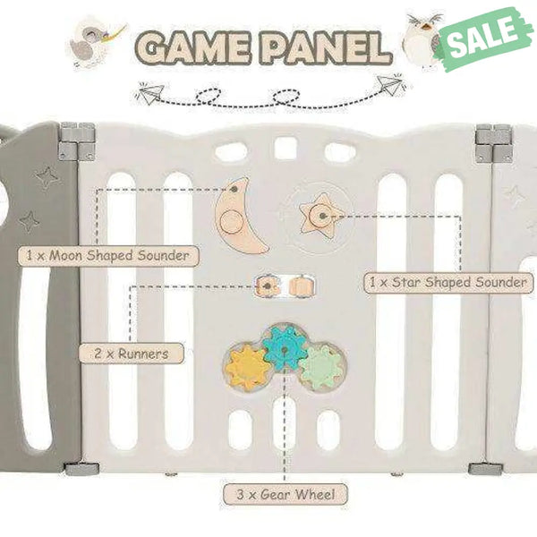 14-Panel Baby Playpen Kids Activity Center Foldable Play Yard with Lock Door-Pink Beige Baby Gates