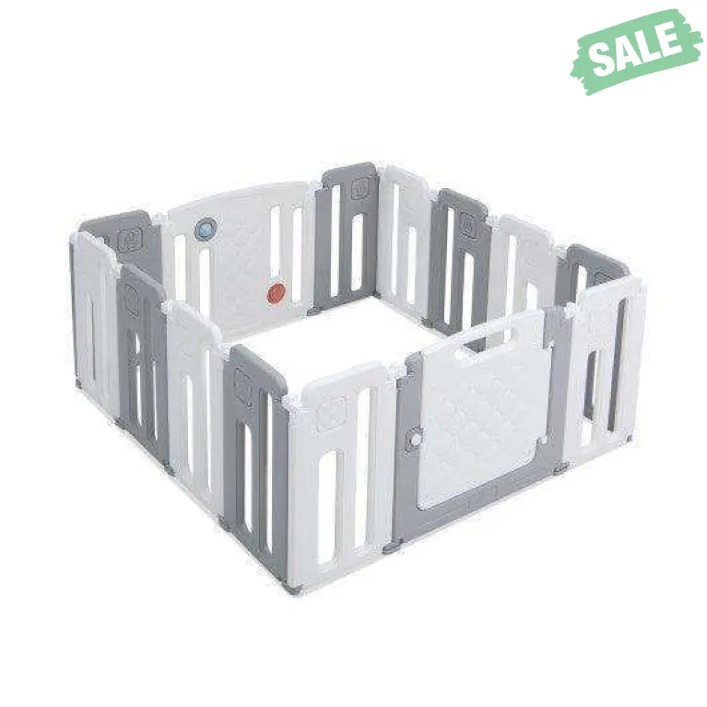 14 Panels Kids Safety Activity Play Center with Drawing Board-Gray Gray Baby Playpen & Playards