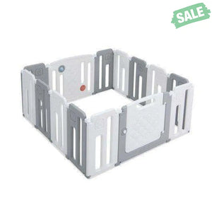 14 Panels Kids Safety Activity Play Center with Drawing Board-Gray Gray Baby Playpen & Playards