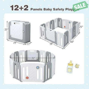 14 Panels Kids Safety Activity Play Center with Drawing Board-Gray Gray Baby Playpen & Playards