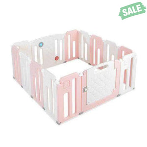 14 Panels Kids Safety Activity Play Center with Drawing Board-Gray Gray Baby Playpen & Playards