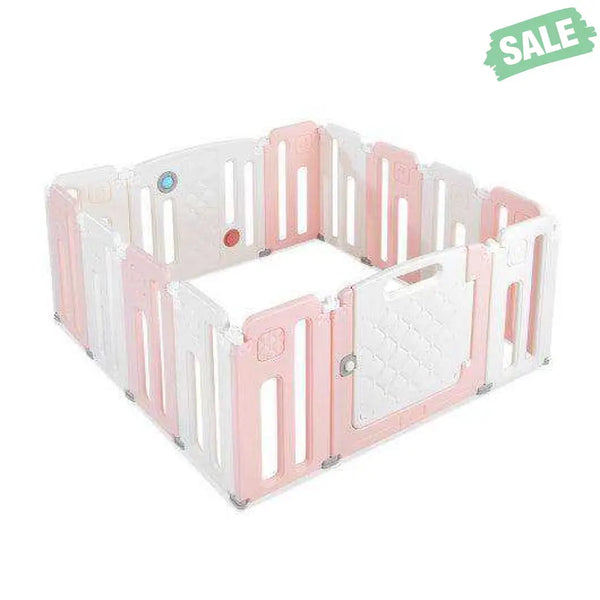 14 Panels Kids Safety Activity Play Center with Drawing Board-Pink