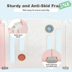 14 Panels Kids Safety Activity Play Center with Drawing Board-Pink