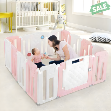 14 Panels Kids Safety Activity Play Center with Drawing Board in Pink - Ideal Baby Playpen & Playard for Safe Playtime.