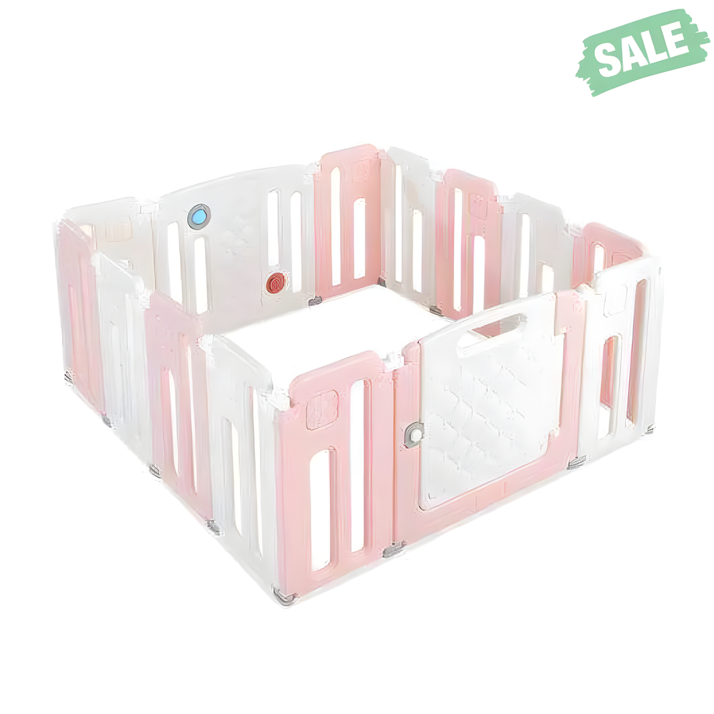 14 Panels Kids Safety Activity Play Center with Drawing Board in Pink - Ideal Baby Playpen & Playard for Safe Playtime.