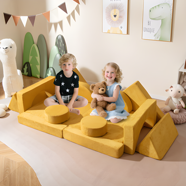 14 PCS Yellow Modular Kids Play Couch for Playroom and Bedroom - Versatile seating for fun and creativity.