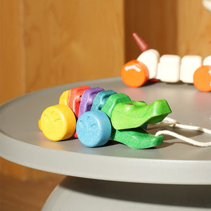 Colorful Rainbow Alligator toy for babies, perfect for playtime and sensory exploration. Angle 7 view.