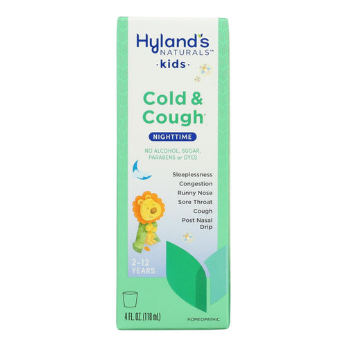 Hyland's 4Kids Night Cold 'n Cough Relief - 4 fl oz, case of 3 for soothing baby health during nighttime coughs.