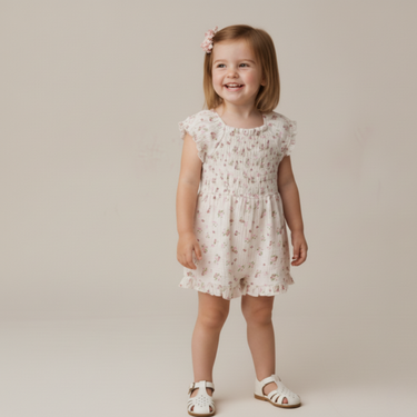 Organic Smocked Jumpsuit - Blush Floral