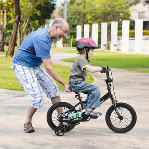 12-inch adjustable kids bike for ages 3-4, low frame design, angle view showcasing vibrant colors and safety features.