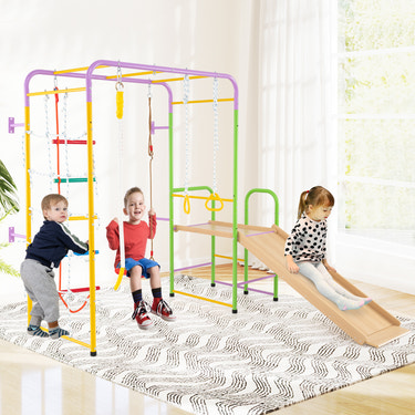 Metal Indoor Jungle Gym 8-in-1 Climbing Playset with Monkey Bars