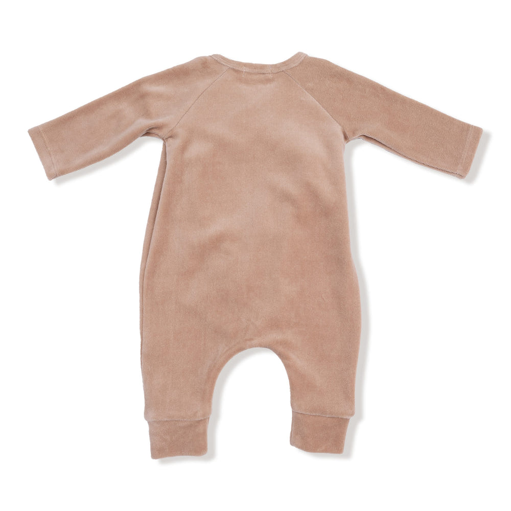 Soft velour teddy bear wrap coverall for babies, perfect for warmth and comfort. Ideal for cozy snuggles and playtime.