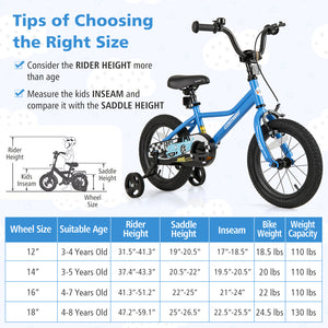 12-inch kids bike with removable training wheels for ages 3, angled view showcasing vibrant colors and design.