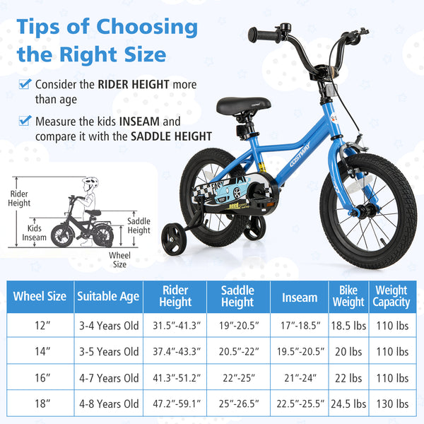 12-inch kids bike with removable training wheels for ages 3, angled view showcasing vibrant colors and design.