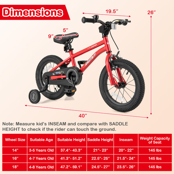 16-Inch/14-Inch/18-Inch Kids Bike Ages 3-8 with Handbrake and Coaster Brake and Bell Ring-16/Ring-14/Ring-18 inches