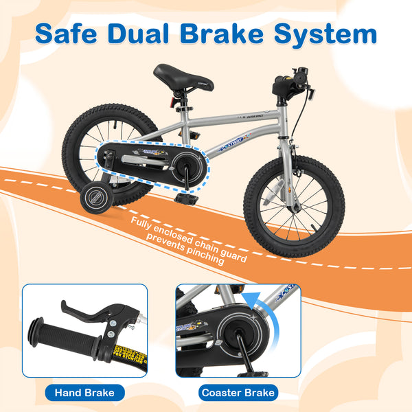 16-Inch Kids Bike Bicycle for Boys Girls 4-7 Adjustable with High Carbon Steel Frame