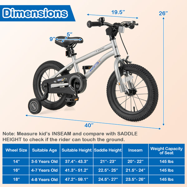 16-Inch Kids Bike Bicycle for Boys Girls 4-7 Adjustable with High Carbon Steel Frame