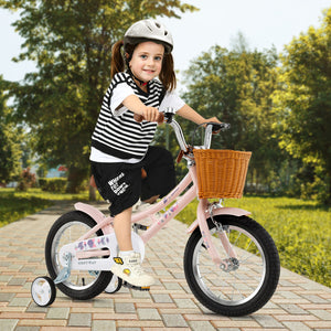 16-inch retro kids bike with adjustable height and basket for ages 4-7, angled view showcasing its design and features.