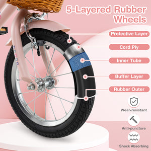 16-inch retro kids bike with adjustable height and basket for ages 4-7, viewed from angle 28.