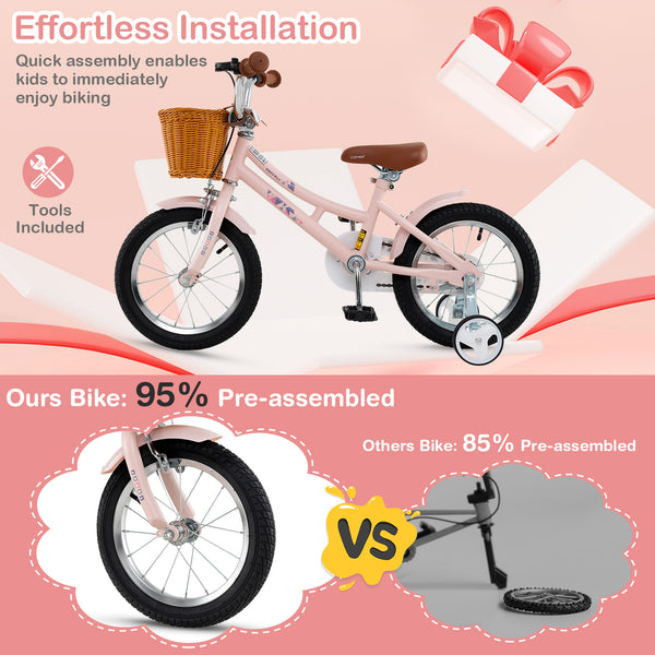 16 Inch Kids Bike Retro Bicycle with Adjustable Height and Basket for Ages 4-7 Years Old