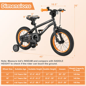 16-Inch Kids Bike Sport Bicycle for 4-7 Years Old with Adjustable Seat and Reflectors