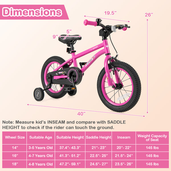 16-Inch Kids Bike for 4-7 Years Old Adjustable with Removable Training Wheels