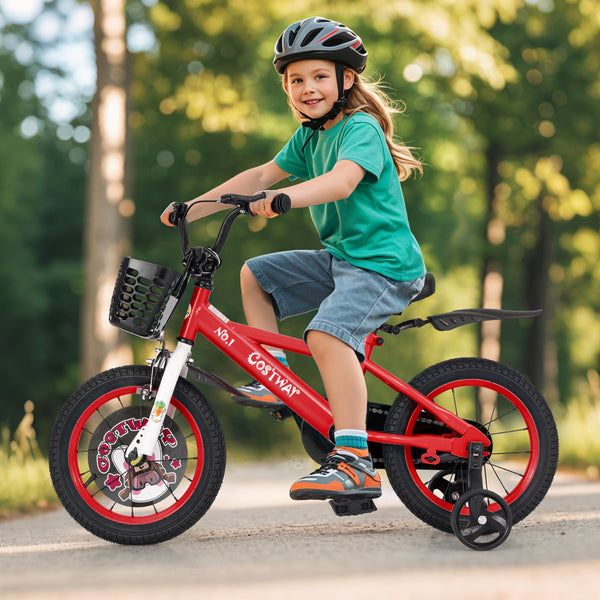 16-inch kids bike with adjustable features, storage basket, and double brake for ages 4-8, shown at angle 17.